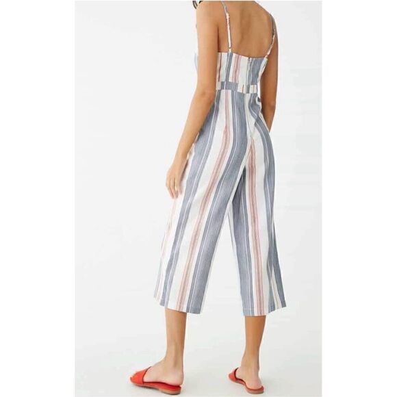 Forever 21 Striped Tie Front Women’s Cropped Wide Leg Romper/Jumpsuit - Picture 4 of 12